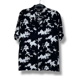 Porter & Ash Linen Blend Floral Black White Short Sleeve Button Shirt Men Large